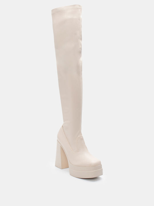 Luigi Women's Boots Over the Knee Beige