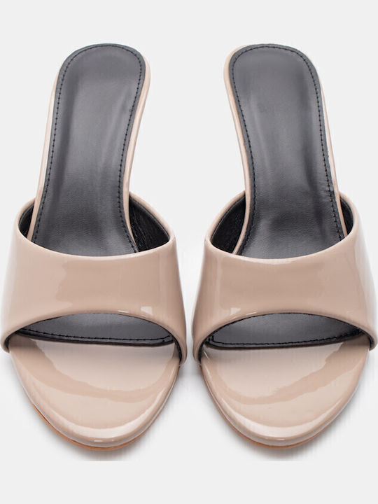 Mules mit Hoch Absatz in Beige Farbe