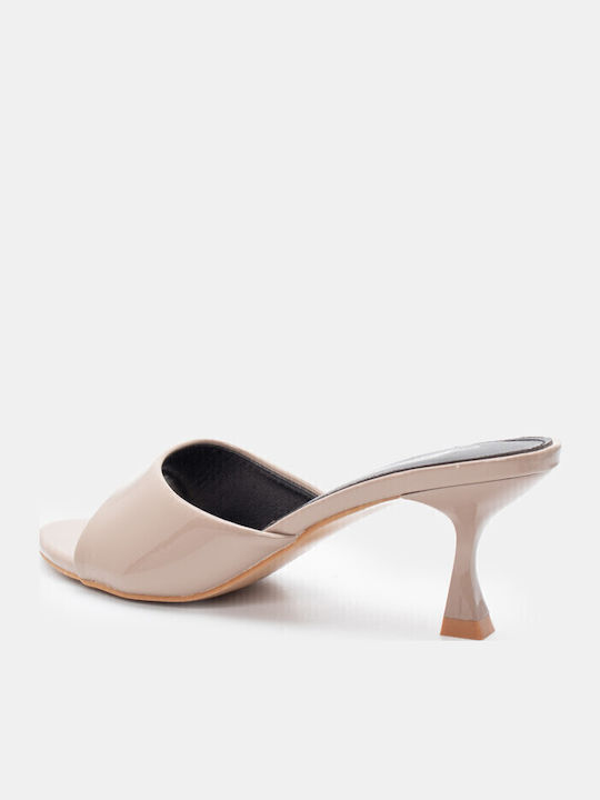 Mules mit Hoch Absatz in Beige Farbe