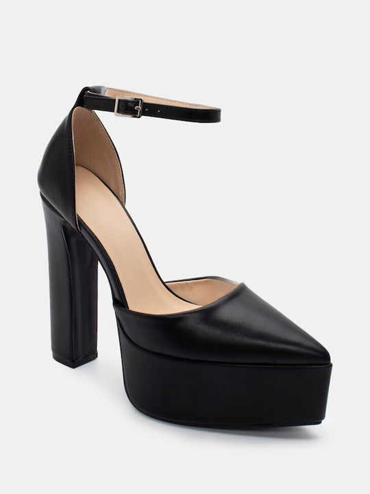 Luigi Pointed Toe Black Heels with Strap