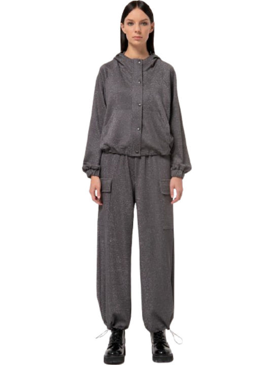 Fleece Cardigan Pentru Femei Cu Nasturi Argintiu