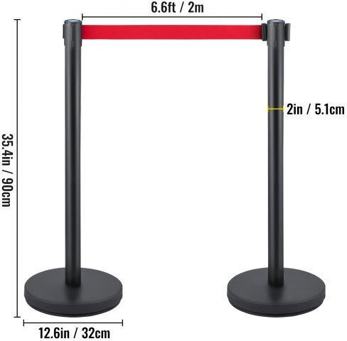 Vevor Crowd Control Barrier Set 6 Pieces Red Belt 2m Black Easy Assembly