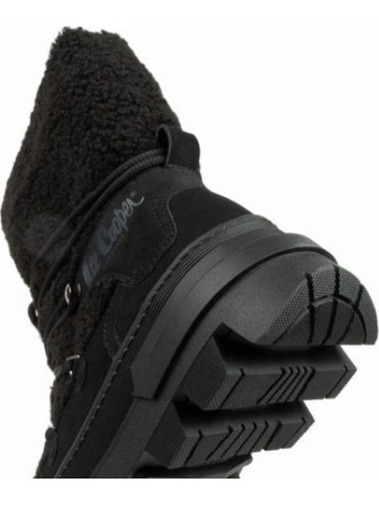 Leather Snow Boots with Fur Black