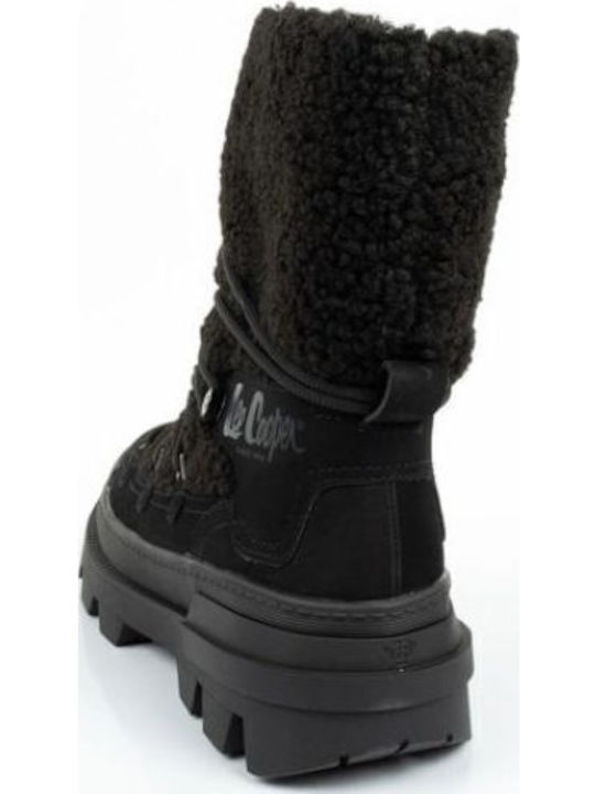 Leather Snow Boots with Fur Black