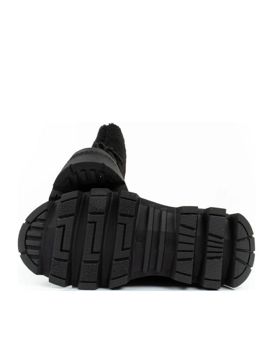 Leather Snow Boots with Fur Black