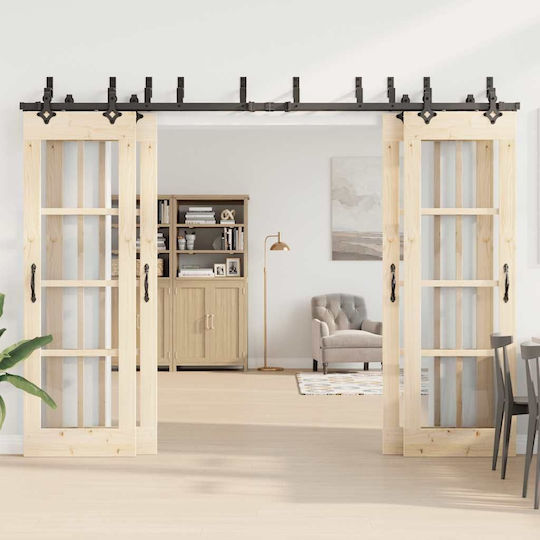 vidaXL Sliding Door Mechanism for Middle Door 305cm Black