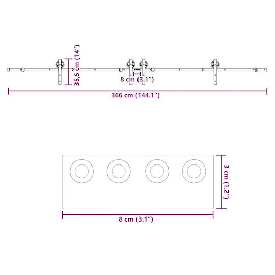 vidaXL Μηχανισμός Συρόμενης Μεσόπορτας 366cm Μαύρος