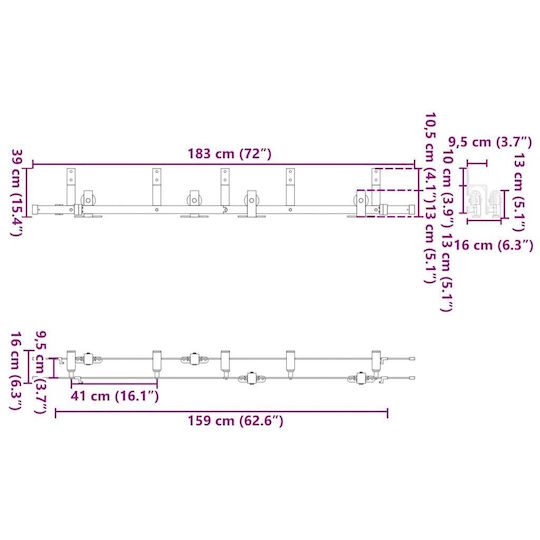 vidaXL Μηχανισμός Συρόμενης Μεσόπορτας 183cm Μαύρος