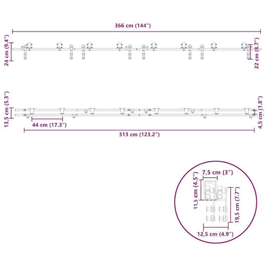 vidaXL Μηχανισμός Συρόμενης Μεσόπορτας 366cm Ασημί