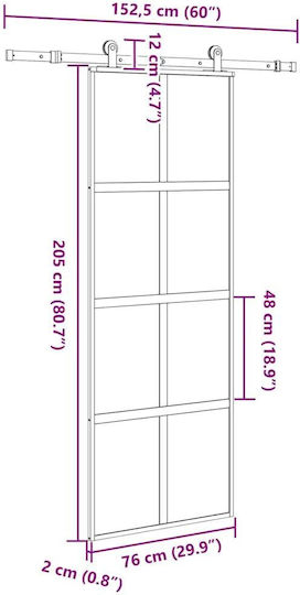 Vidaxl Sliding Door Hardware Set 76x205 Cm Glass & Aluminum Black