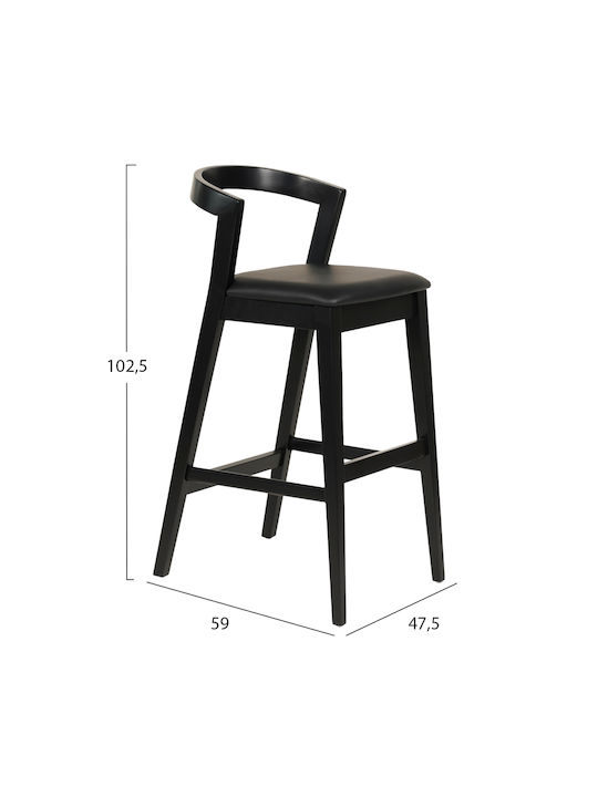 Stool Bar with Backrest Wooden Nami Black Velvet-Black Metal