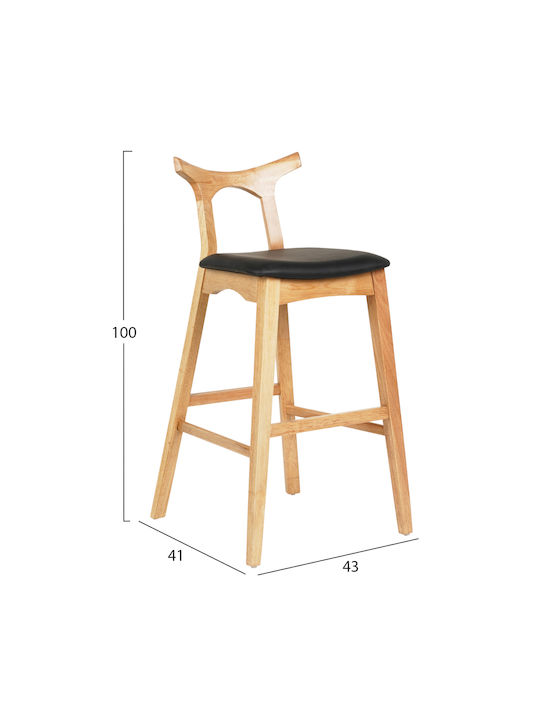 Stool Bar with Backrest Upholstered with Leatherette Usopp Oak-black 43x41x100cm