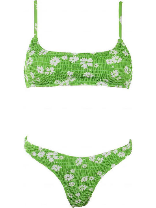 Gigi Bikini Set Sports Bra & Brazil Floral Light Green