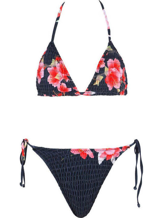 Bikini Set Triangle Floral Dark Blue