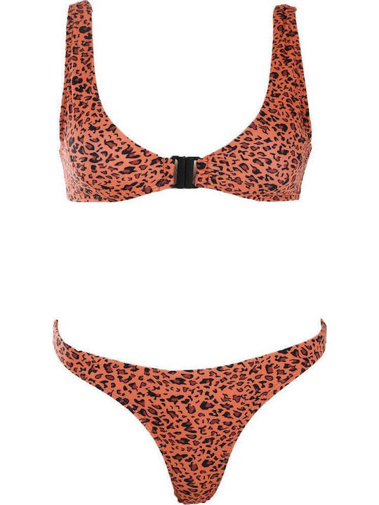 Gigi Bikini Set Sports Bra & Brazil Animal Print Brown