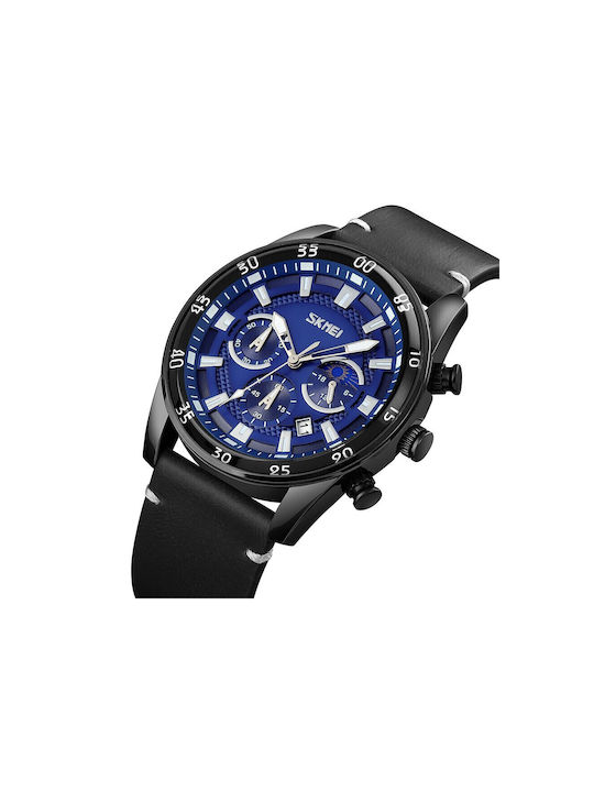 Skmei Men's Watch 45mm Chronograph Battery with Black Leather Strap