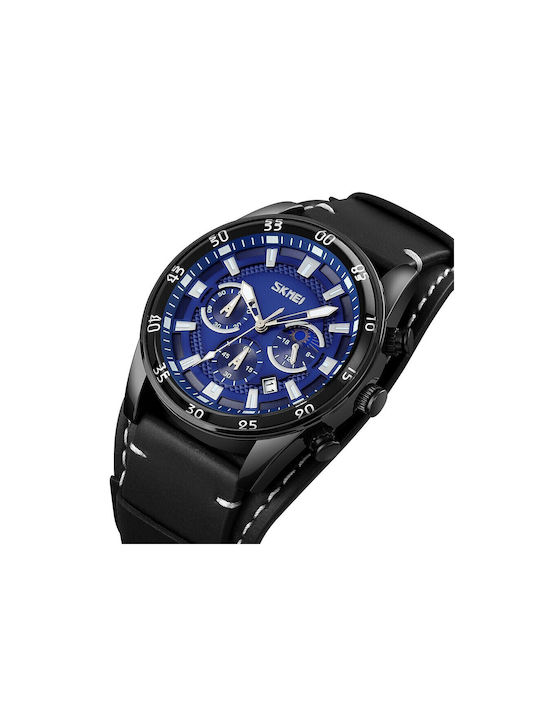 Skmei Men's Watch 45mm Chronograph Battery with Black Leather Strap