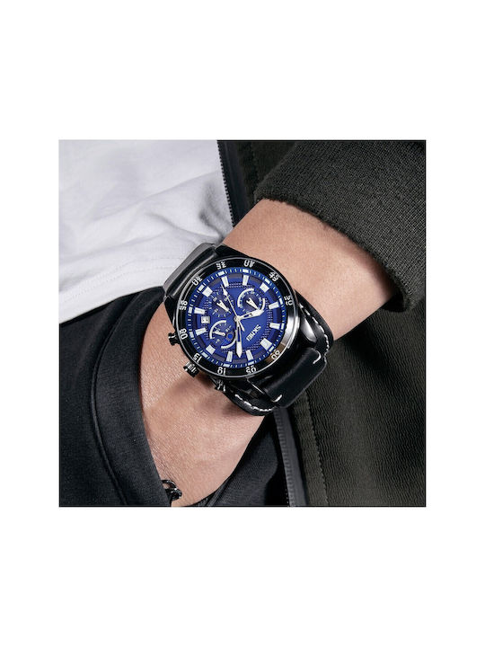 Skmei Men's Watch 45mm Chronograph Battery with Black Leather Strap