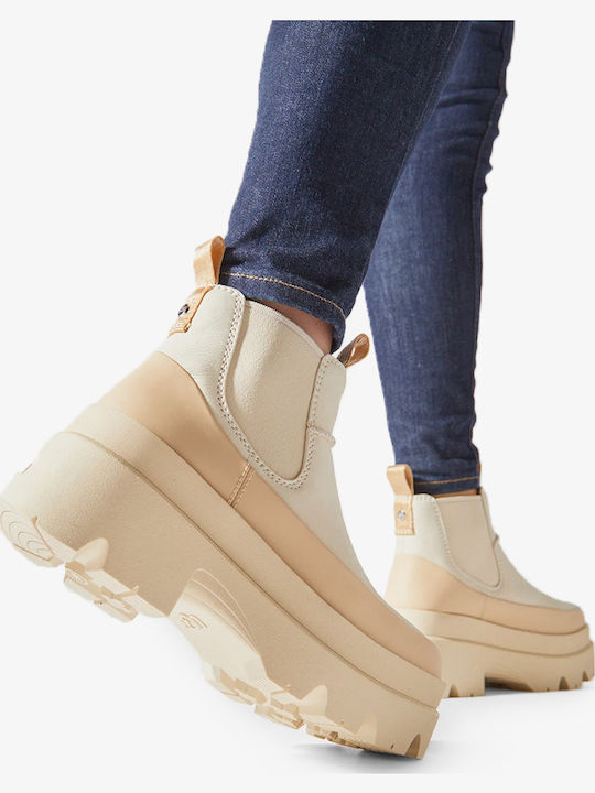 Brisbane Leather Women's Chelsea Boots with Medium Heel Beige