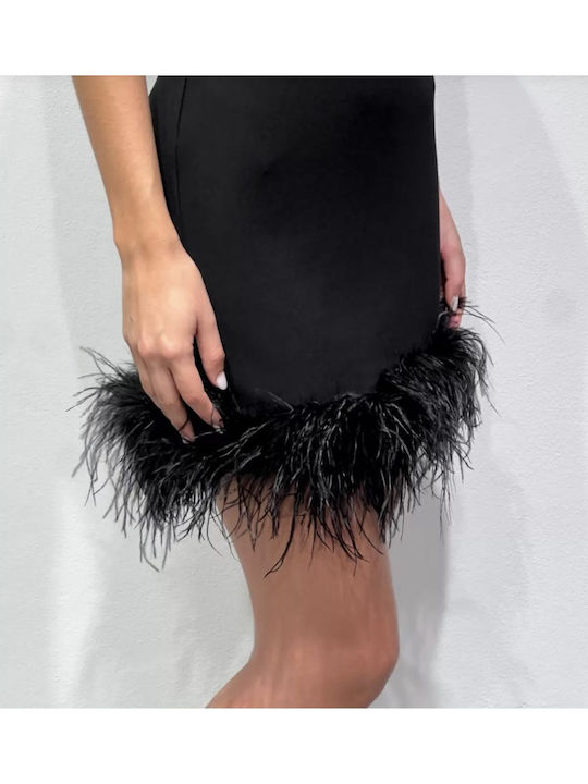 Sommer Mini Damenkleid für Hochzeit - Taufe Trägerlos Schwarzes