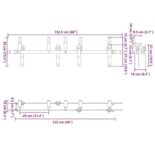 vidaXL Sliding Door Mechanism for Middle Door 152.5cm Black