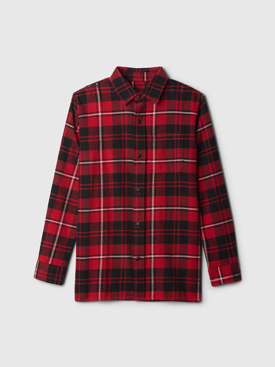 Kids Checked Shirt Long Sleeve Red Flannel