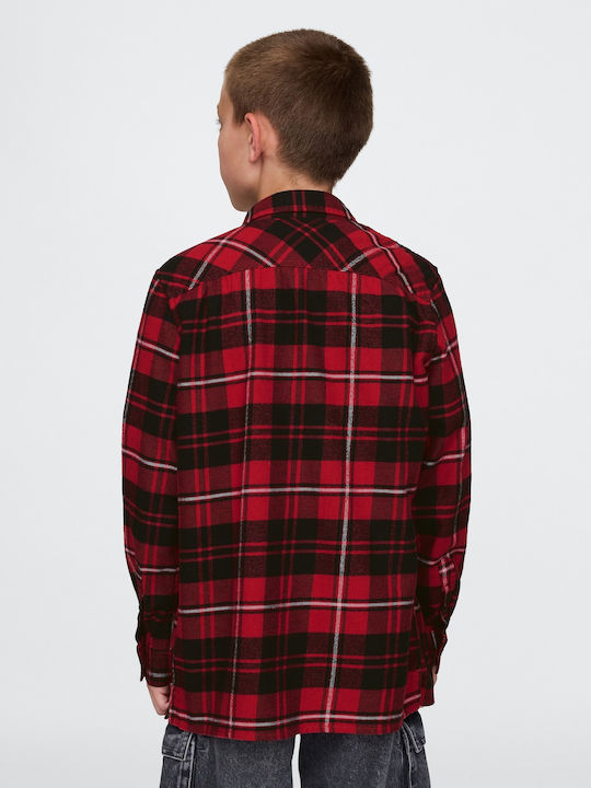 Kids Checked Shirt Long Sleeve Red Flannel