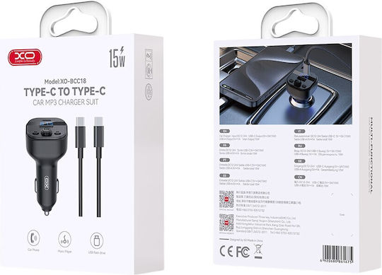 XO FM Transmitter Αυτοκινήτου BCC18 + Type-C Σετ με Bluetooth / Type-C