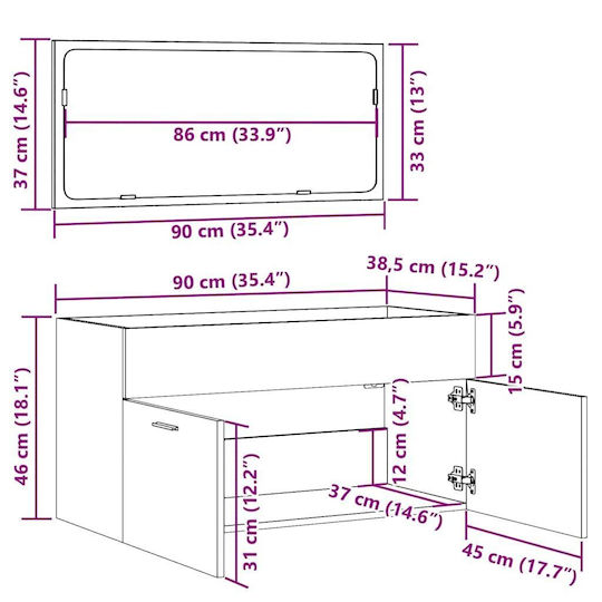 vidaXL Bathroom Cabinet L90xW38.5xH46cm Oak