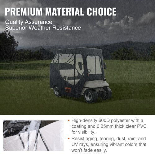 Vevor Golf Cover Polyester 600d Transparent Windows 2-Passenger Sunshade Dust Resistant Kshgefczgmdj7155kv0