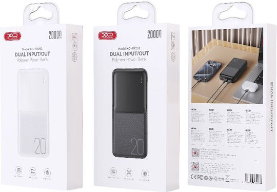 XO PR252 Power Bank 20000mAh με 2 Θύρες USB-A και Θύρα USB-C Μαύρο
