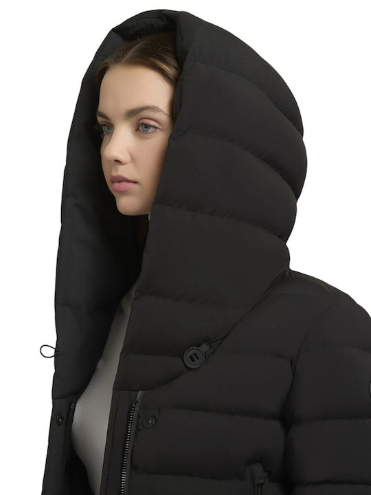 Women's Long Puffer Jacket for Winter Black