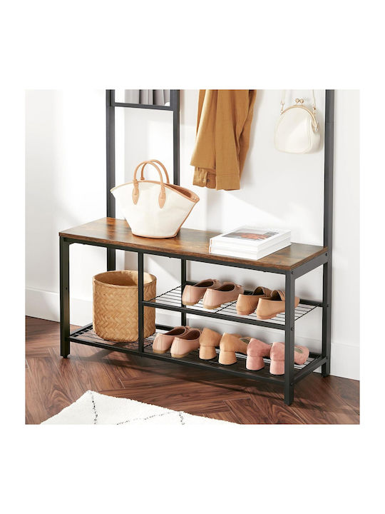 Mobilier de Intrare cu Oglindă / Cuier & Dulap pentru Pantofi Brown/black 98x36x185cm