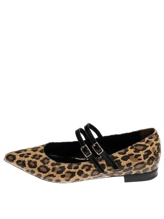 Divide Leather Leopard Ballerinas Brown