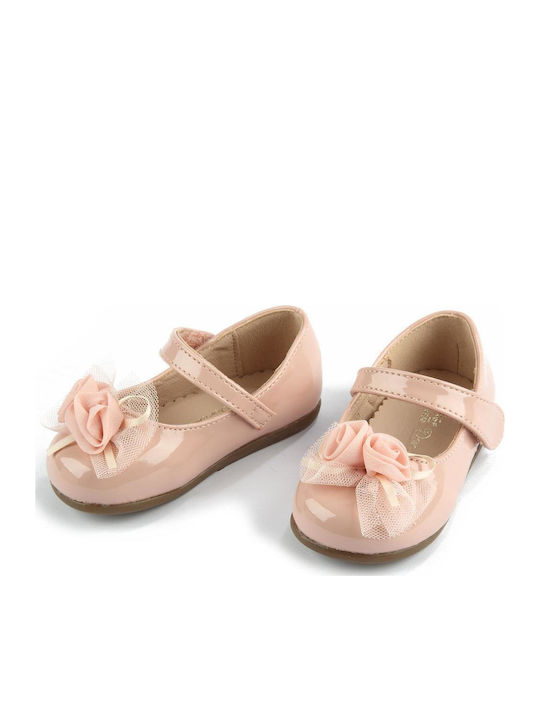 Kids Patent Leather Ballerinas with Hoop & Loop Closure Pink