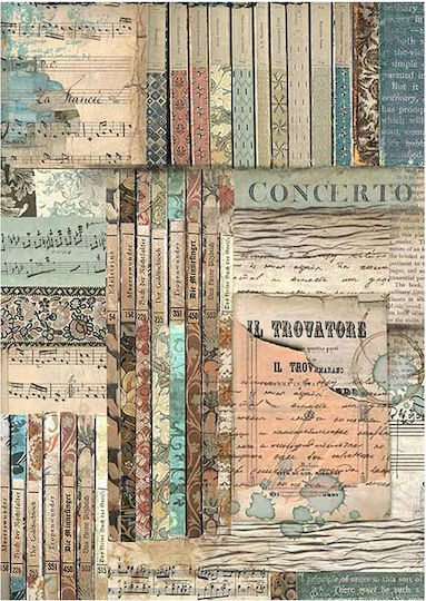 Σετ 8 Ριζόχαρτα Ντεκουπάζ Stamperia 10.5×14.8cm Backgrounds Music