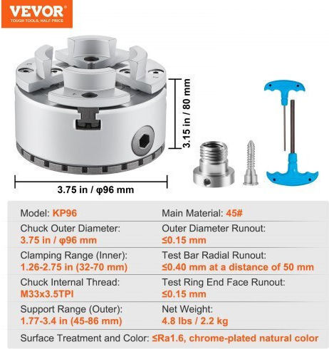 Vevor MGCCKP375YC0FQLQ0V0 Cuplaj Mandrină pentru strung