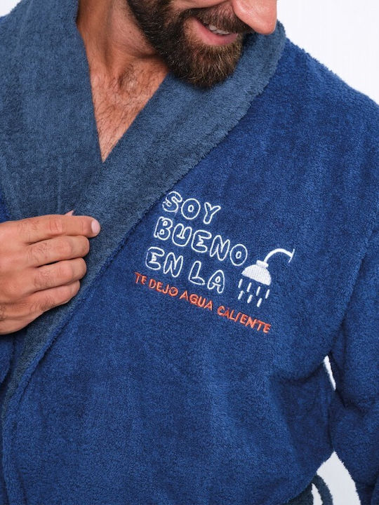 Muydemi Bathrobe with Collar in Blue Color