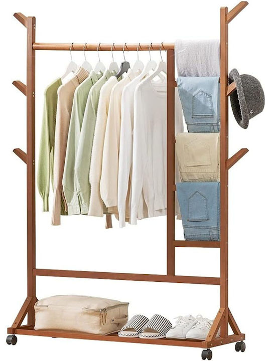 Quasar Wheeled Floor Garment Rack made of Bamboo Brown 100x35x155cm