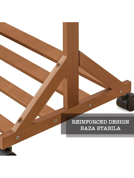 Quasar Wheeled Floor Garment Rack made of Bamboo Brown 100x35x155cm