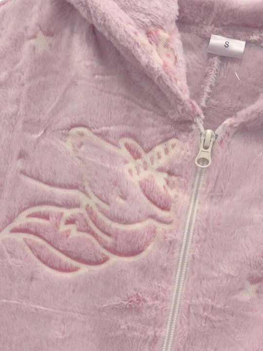 Γυναικεία Ολόσωμη Πιτζάμα Χειμερινή Fleece Μονόκερους Φέγγουν Ροζ Us-00118