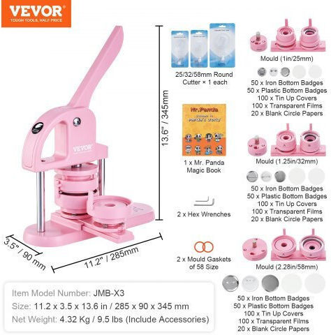 Vevor Knopfmaschine 3-in-1 Pink Slkxzj253258raqrev0