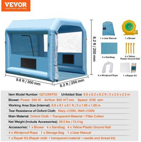 Vevor Aufblasbare Lackierkabine Vevor 3x2,5x2,5m Filter & 550W Gebläse Cqspqflskcglkndd2v2