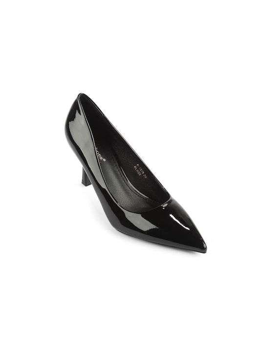 Fshoes Patent Leather Pointed Toe Stiletto Black High Heels