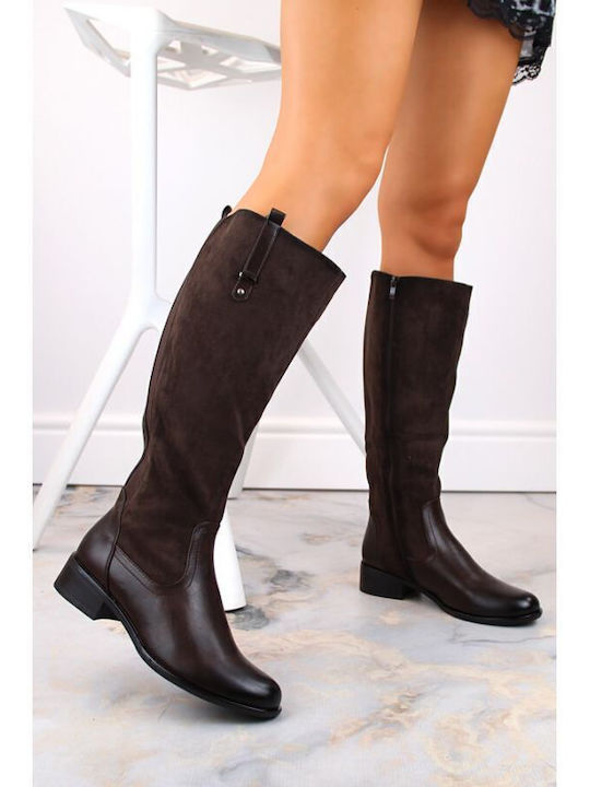 Women's Boots with Zipper & Fur Brown