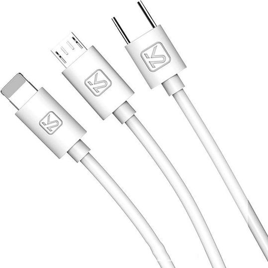 IKAKU Regular USB to Lightning / Type-C / micro USB 1.5m 2.4A Cable White (KSC-078)