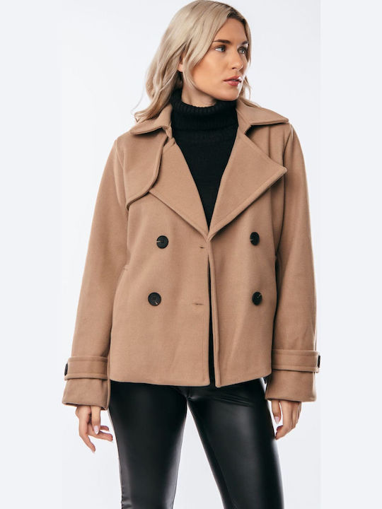 Women's black Peacoat with Buttons