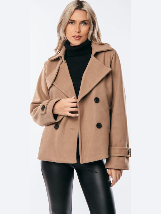 Women's black Peacoat with Buttons