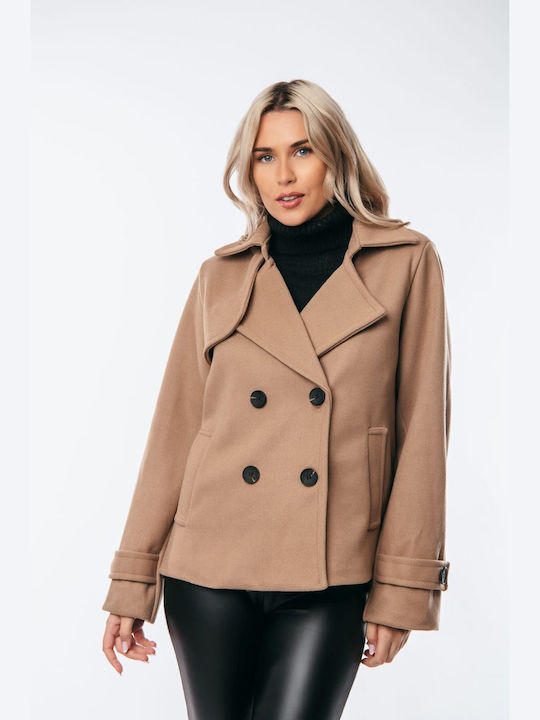 Women's black Peacoat with Buttons