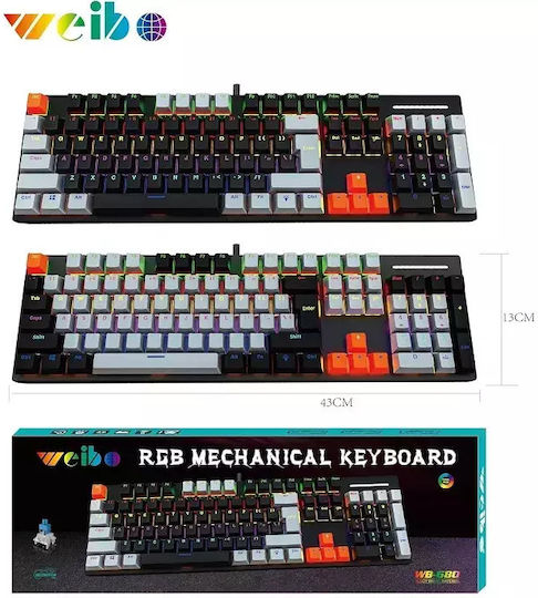 Weibo WB-680 Gaming Πληκτρολόγιο με RGB φωτισμό (Αγγλικό US) Πολύχρωμο